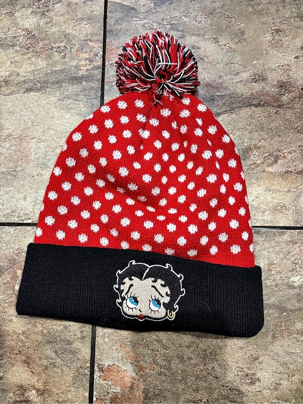 Betty Boop adult Red & Black Polka Dot Pom-Pom Hat